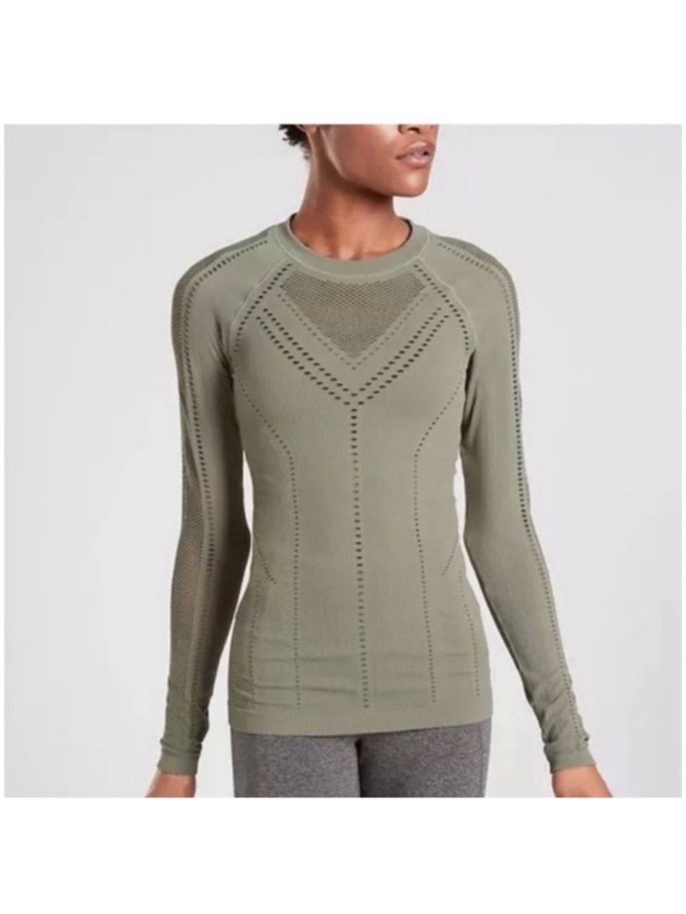 ATHLETA Oxygen Long Sleeve Workout Top Olive Green Size XS